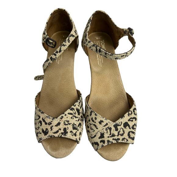 TOMS Cheetah Print Buckle Strappy Wedge Open-Toe Cork Sandals Size 8 Mob Wives - Picture 5 of 8